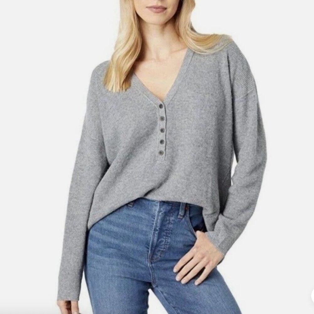 Madewell | Gray Waffle Knit Henley Sweater Size XS